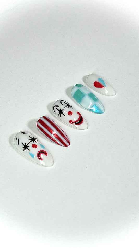 Trippy Circus Clown Halloween Gel Press On Nails - MoonlitCrafterz