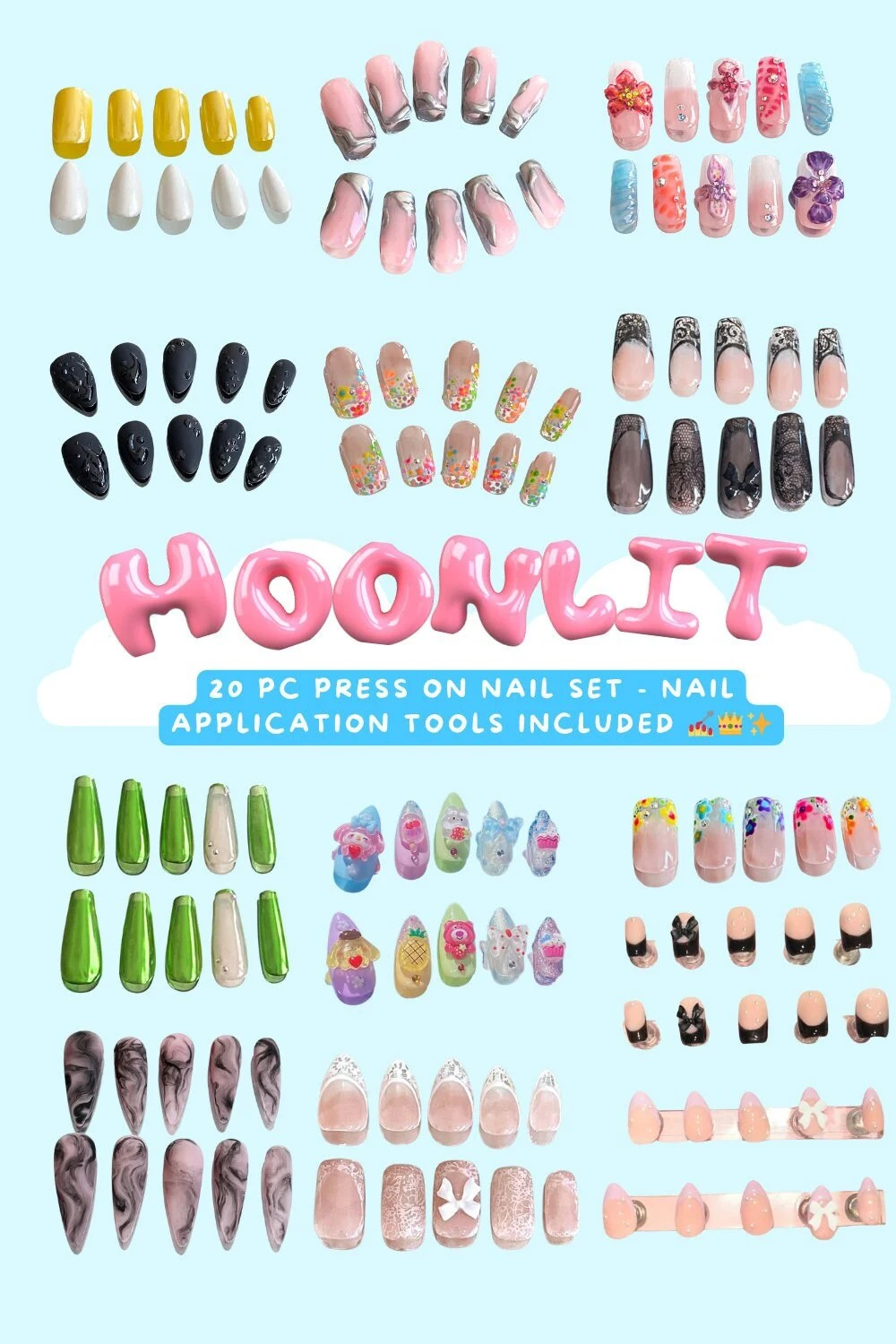 Lucky Scoop Press On Nail Bundle - 20 Piece Press On Nail Set - MoonlitCrafterz