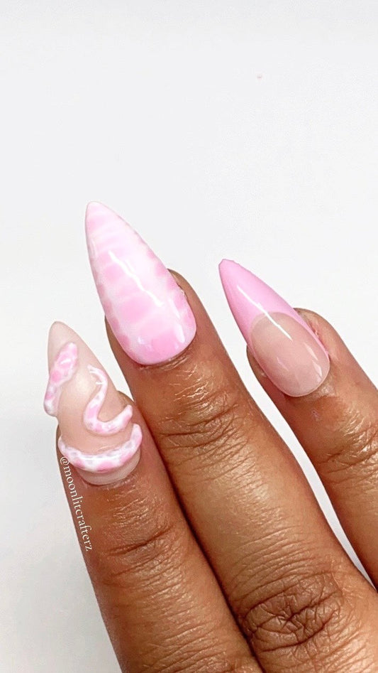 Pink Snake Print Halloween Gel Press On Nails - MoonlitCrafterz