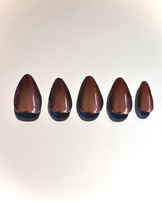 Fall Chocolate Brown Chrome Gel Press On Nails - MoonlitCrafterz