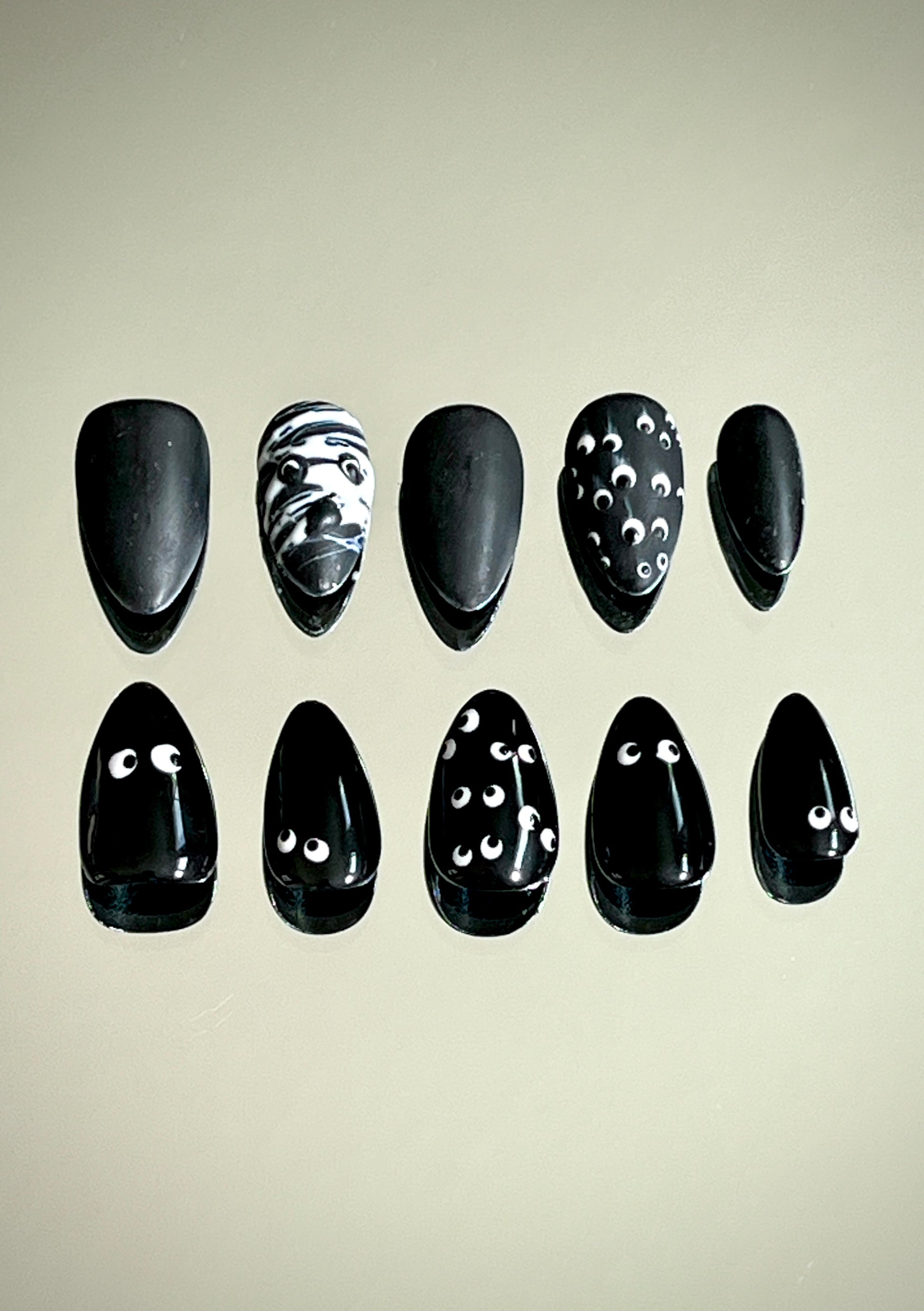 Halloween Mummy-BOO Matte Black Gel Press On Nails - MoonlitCrafterz