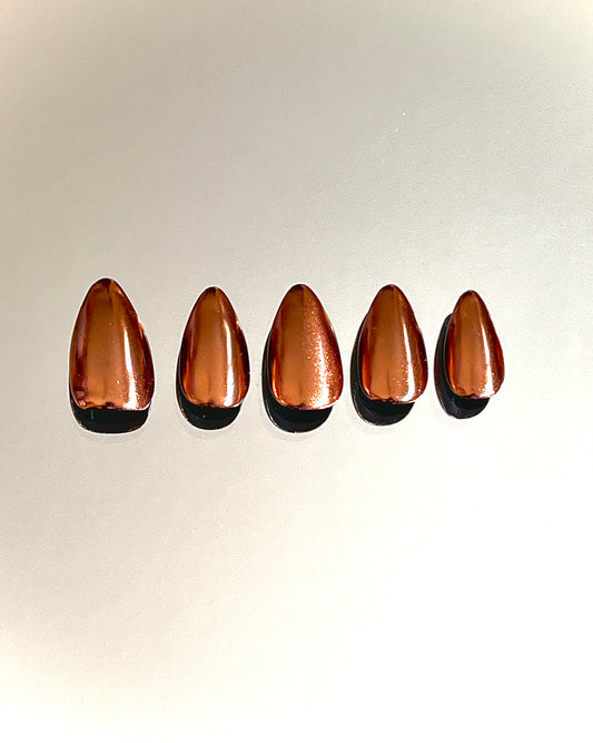 Fall Copper Gold Chrome Gel Press On Nails - MoonlitCrafterz