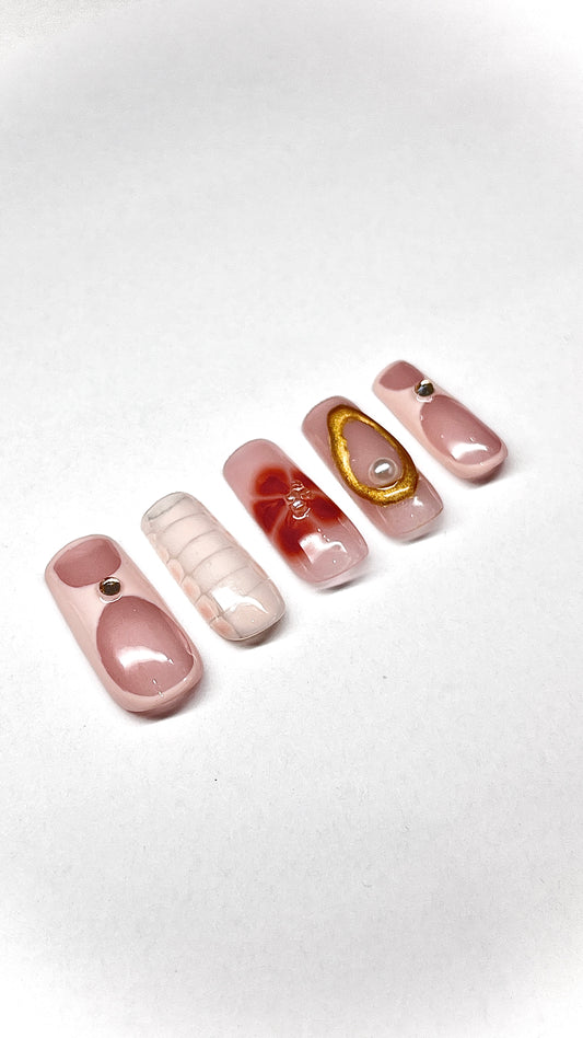 Fall Beige Blooming Flower Gel Press On Nails - MoonlitCrafterz