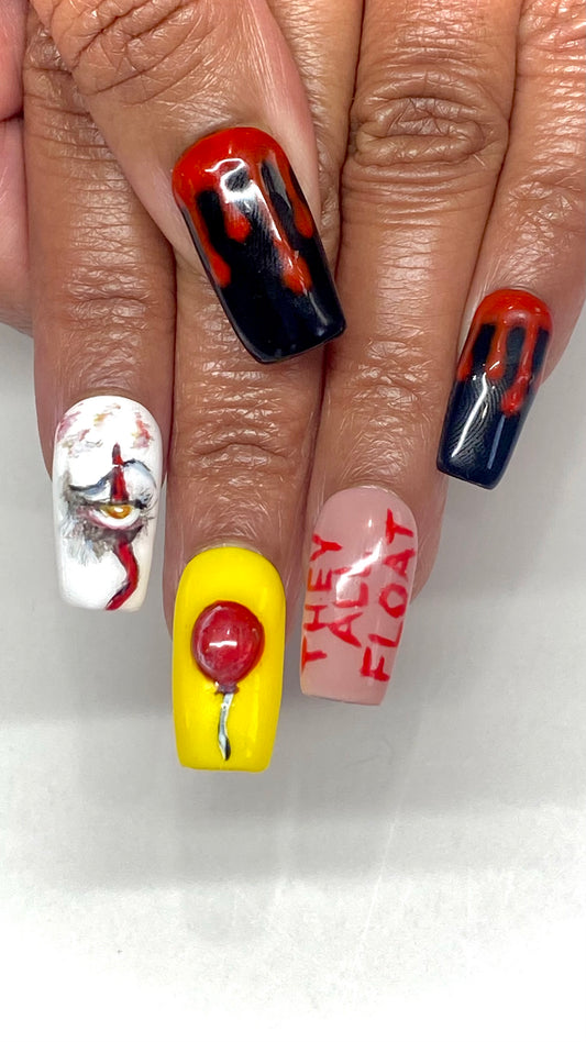 Killer Clown Halloween Gel Press On Nails - MoonlitCrafterz