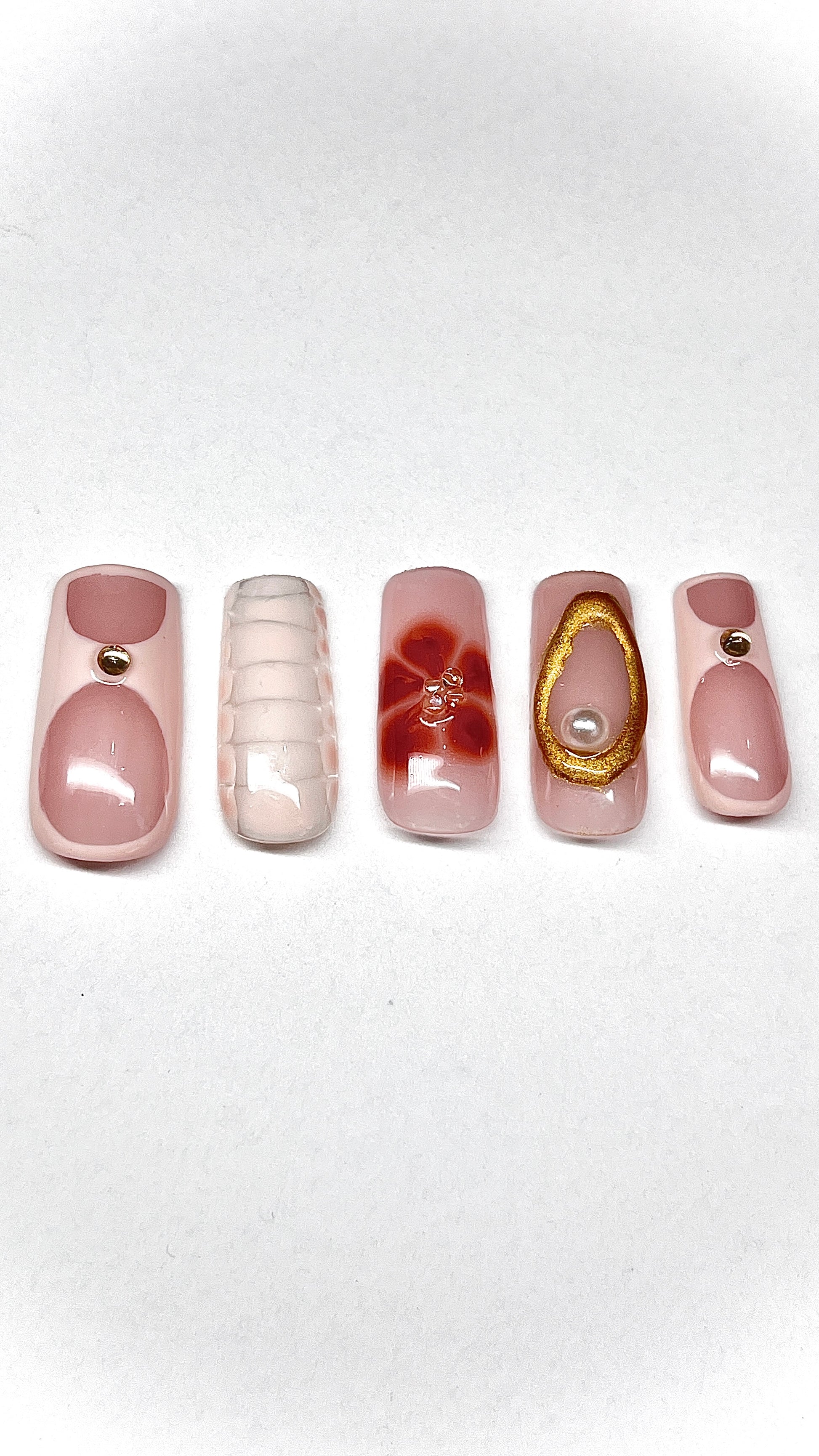 Fall Beige Blooming Flower Gel Press On Nails - MoonlitCrafterz