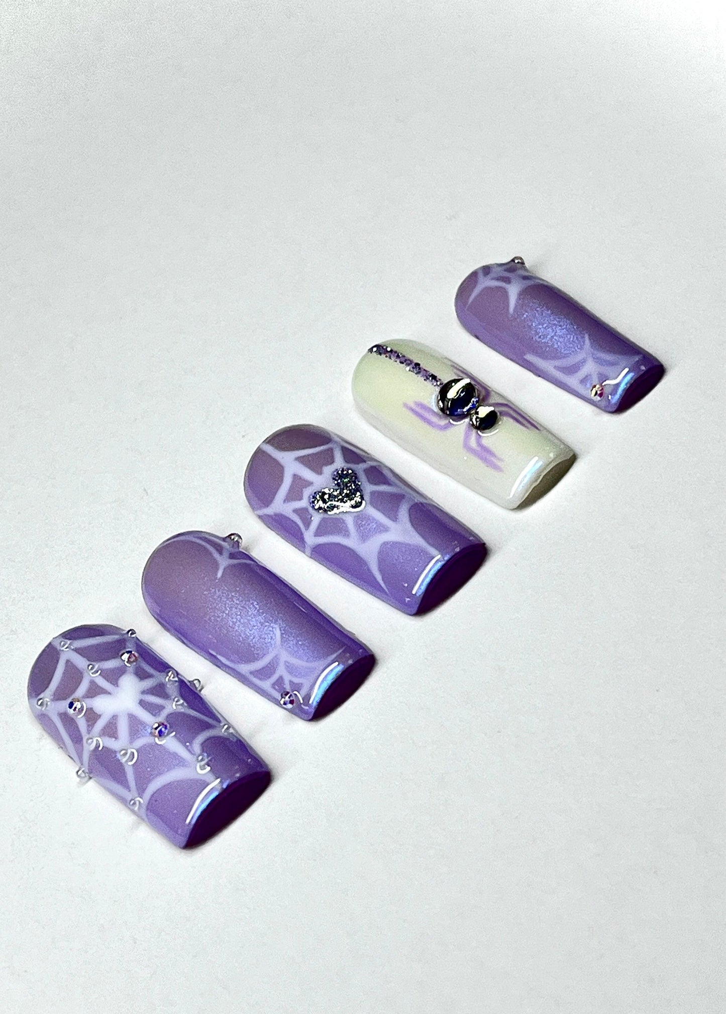 Purple Spider Web Halloween Nail Art Gel Press On Nails - MoonlitCrafterz