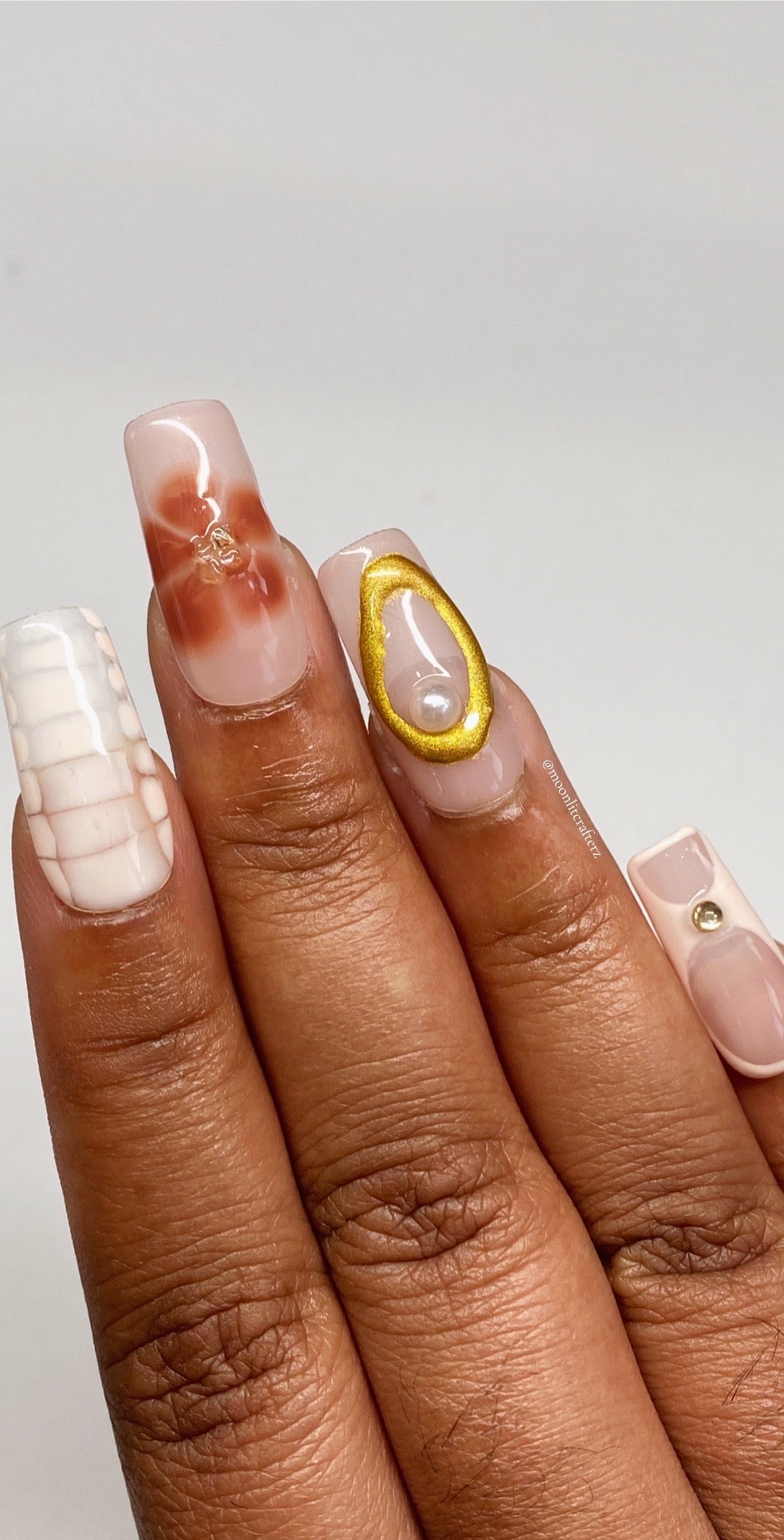 Fall Beige Blooming Flower Gel Press On Nails - MoonlitCrafterz
