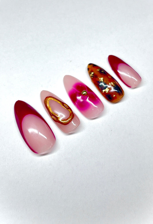 Berry Fall Flower and Tortoise Gel Press On Nails - MoonlitCrafterz