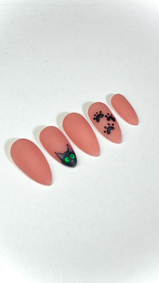 Black Cat Halloween Gel Press On Nails - MoonlitCrafterz