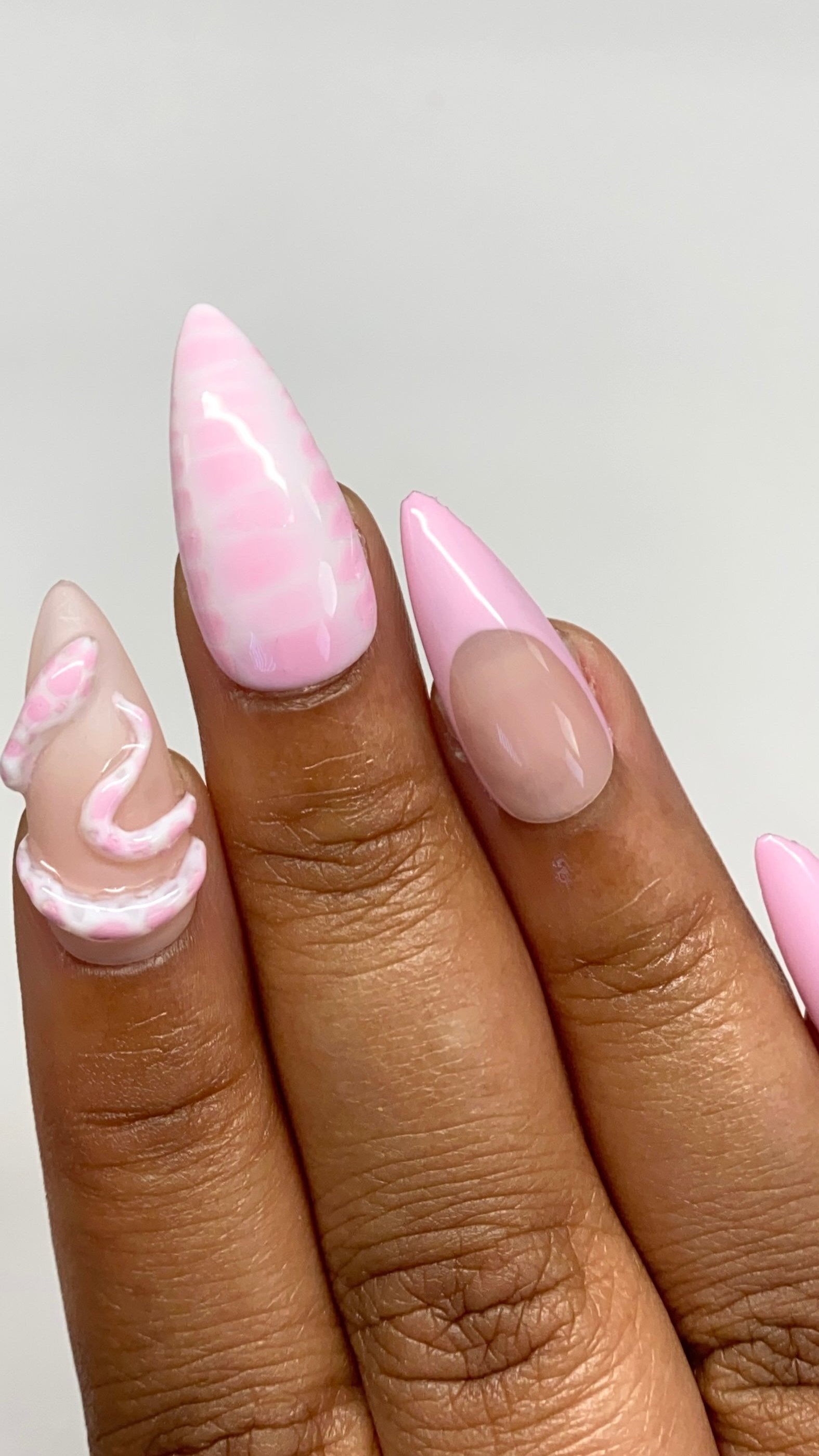 Pink Snake Print Halloween Gel Press On Nails - MoonlitCrafterz
