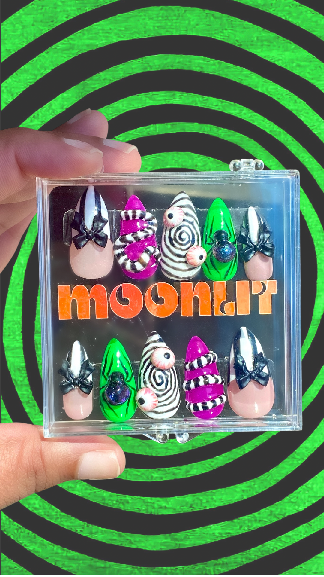 Beetlejuice Inspired Halloween Gel Press On Nails - MoonlitCrafterz