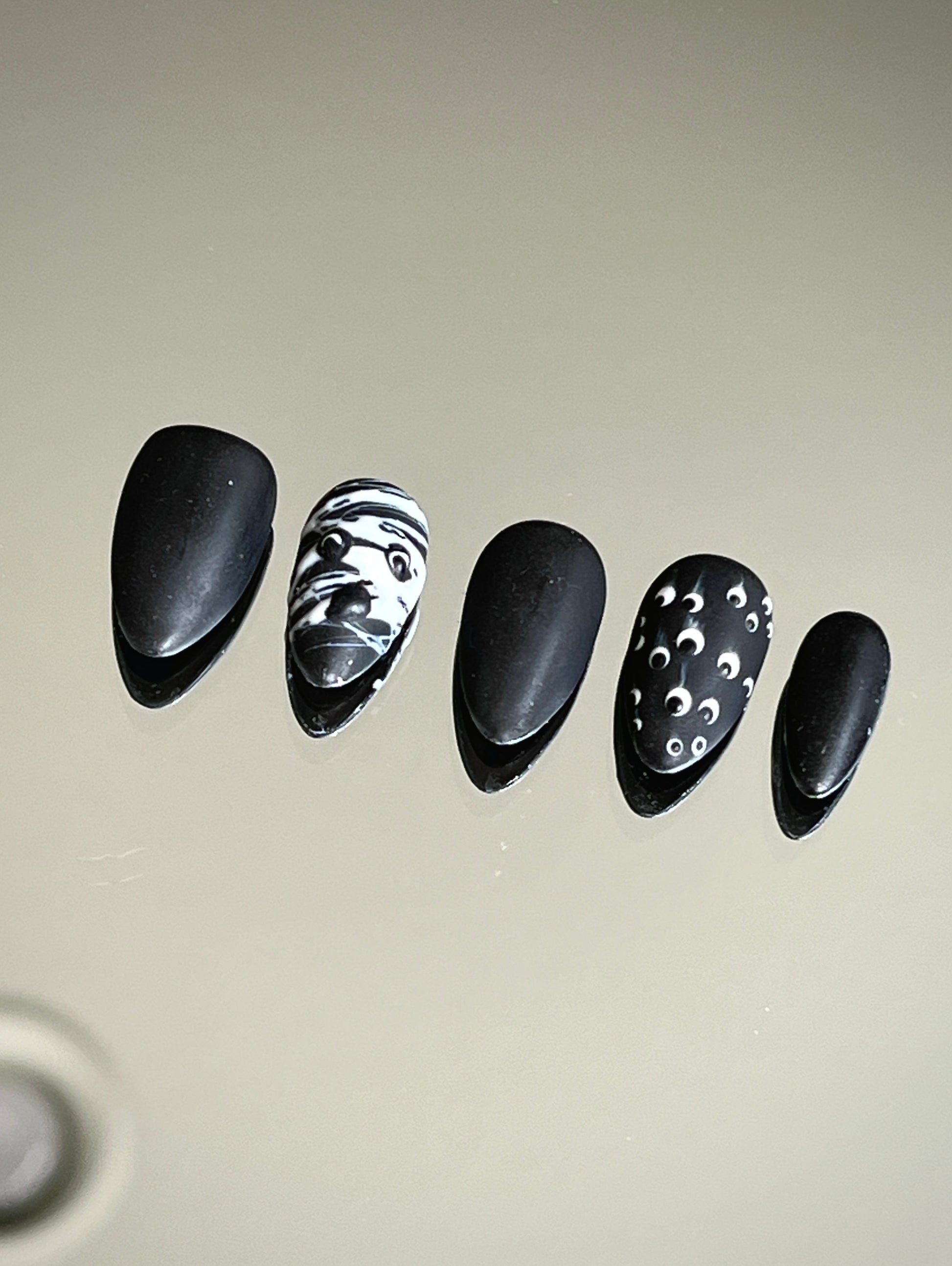 Halloween Mummy-BOO Matte Black Gel Press On Nails - MoonlitCrafterz