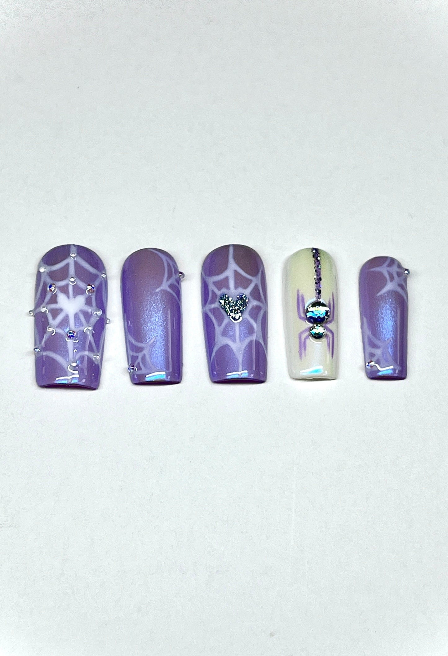 Purple Spider Web Halloween Nail Art Gel Press On Nails - MoonlitCrafterz