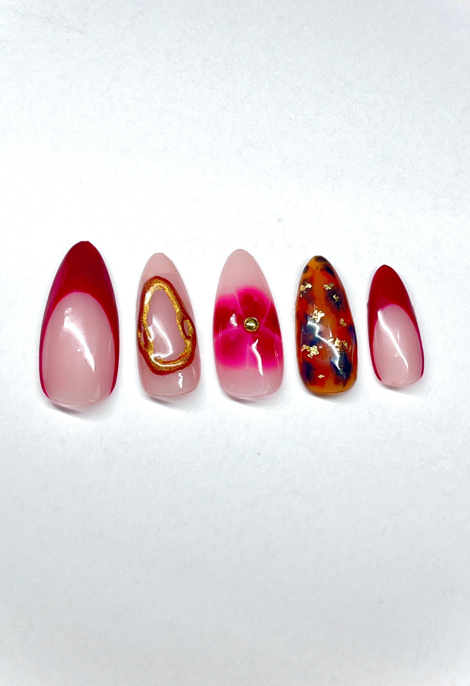 Berry Fall Flower and Tortoise Gel Press On Nails - MoonlitCrafterz