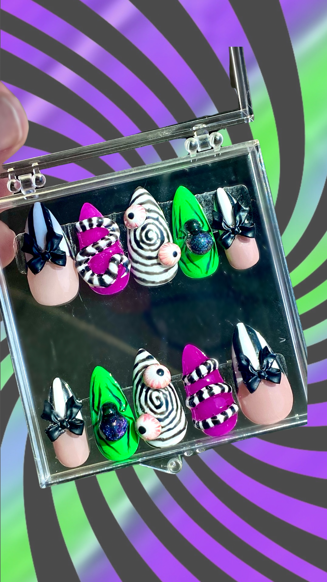 Beetlejuice Inspired Halloween Gel Press On Nails - MoonlitCrafterz