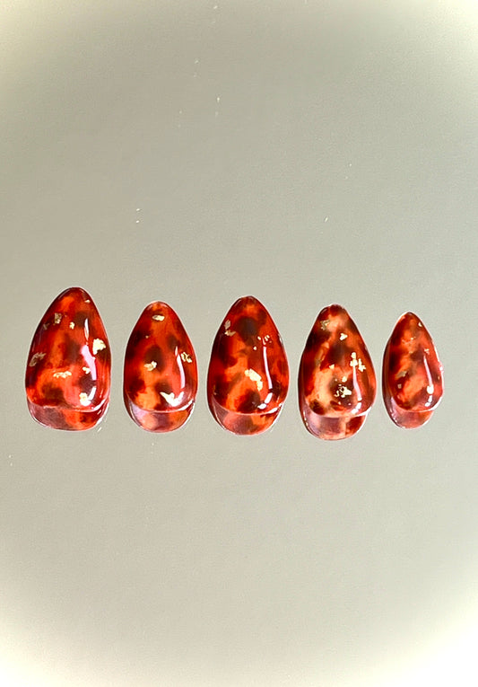 Fall Tortoise Shell (w/ Gold Leaf) Gel Press On Nails - MoonlitCrafterz