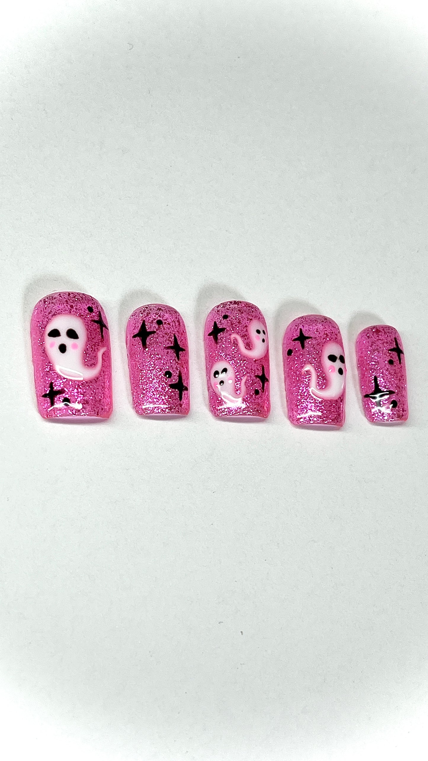 Pink-a-BOO Ghost Glitter Halloween Gel Press On Nails - MoonlitCrafterz