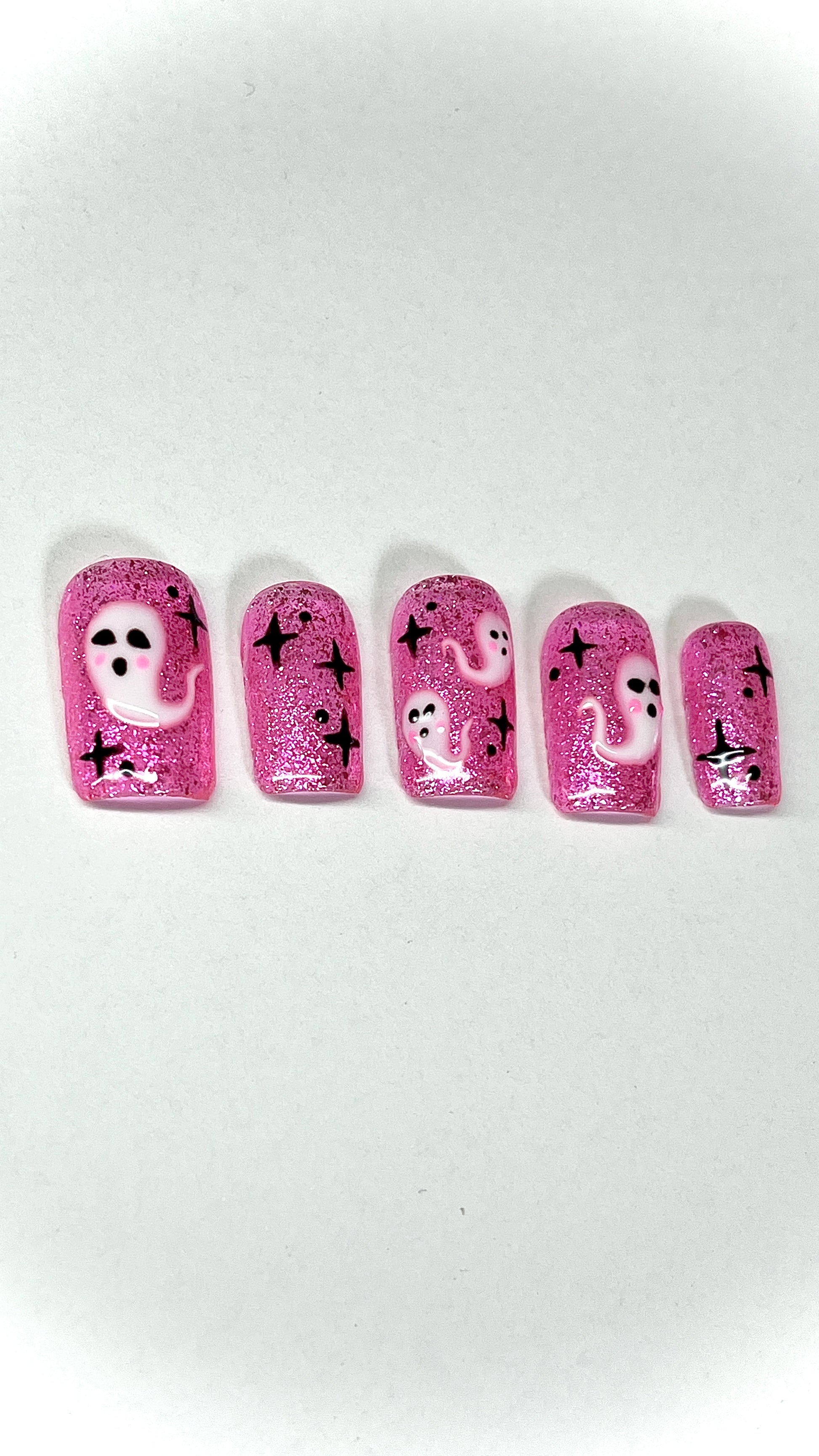 Pink-a-BOO Ghost Glitter Halloween Gel Press On Nails - MoonlitCrafterz