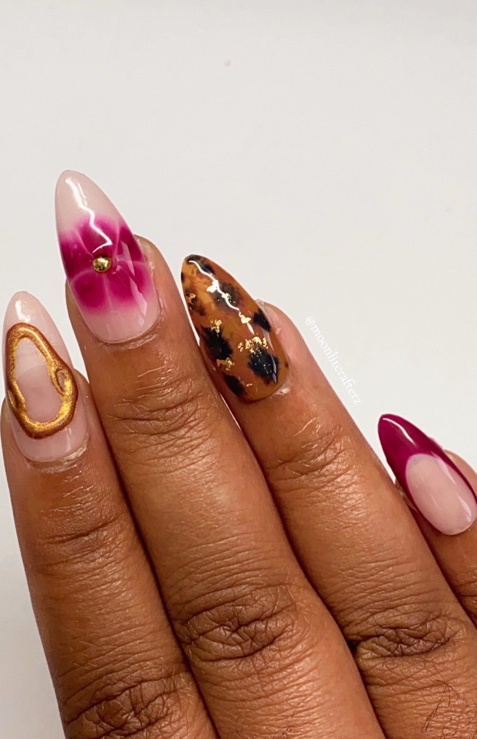 Berry Fall Flower and Tortoise Gel Press On Nails - MoonlitCrafterz
