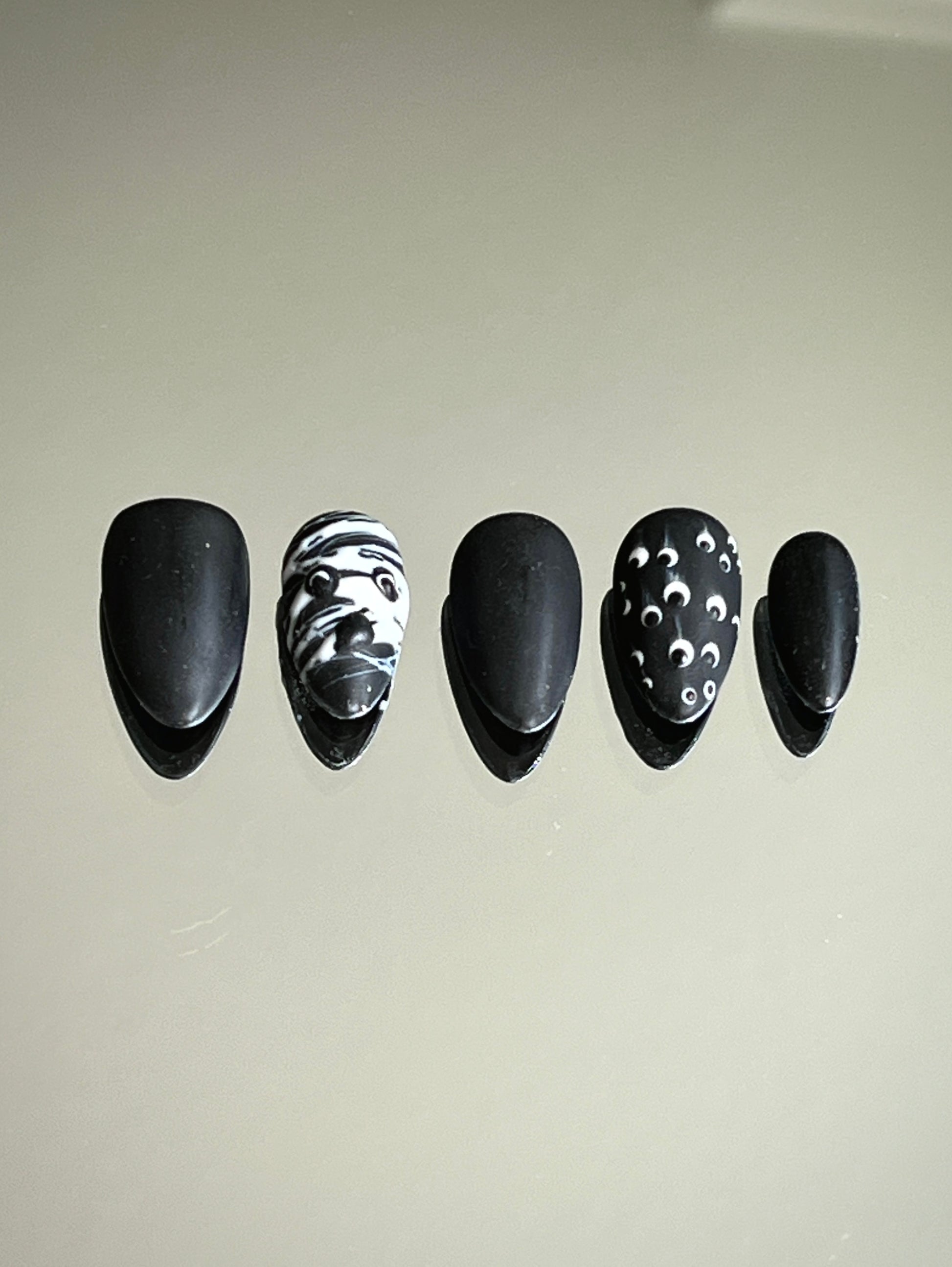Halloween Mummy-BOO Matte Black Gel Press On Nails - MoonlitCrafterz