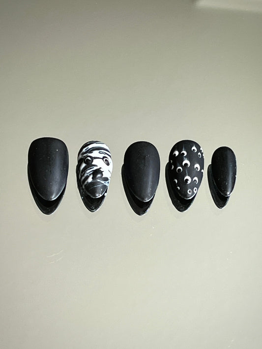 Halloween Mummy-BOO Matte Black Gel Press On Nails - MoonlitCrafterz