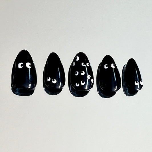 Halloween Peek-a-BOO Black Gel Press On Nails - MoonlitCrafterz
