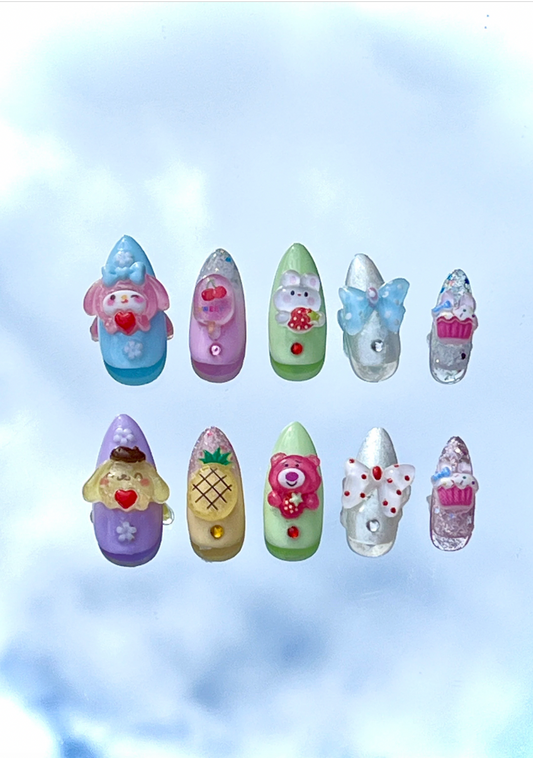 Rainbow Sherbert Kawaii Pastel Press On Nails - MoonlitCrafterz