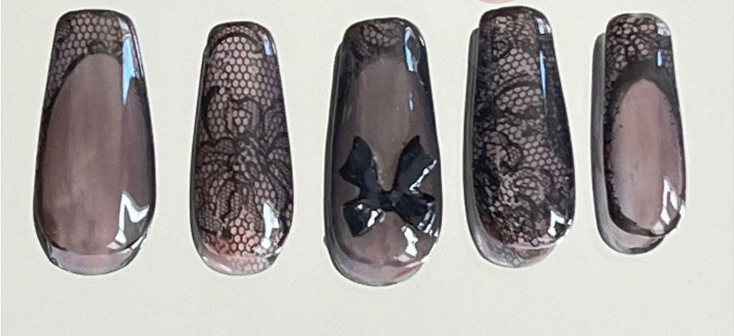 Clear Black Lace French Tip Press On Nails - MoonlitCrafterz