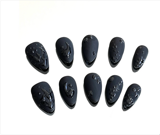 Wet Matte Black Gel Press On Nails - MoonlitCrafterz