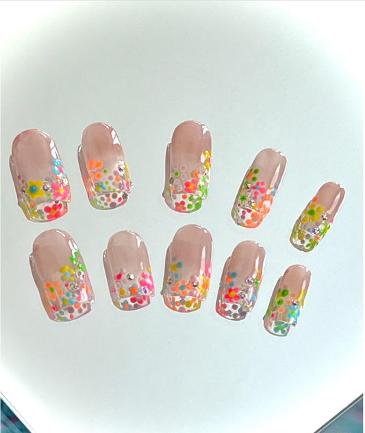 Colorful Spring Flower Gel Press On Nails - MoonlitCrafterz