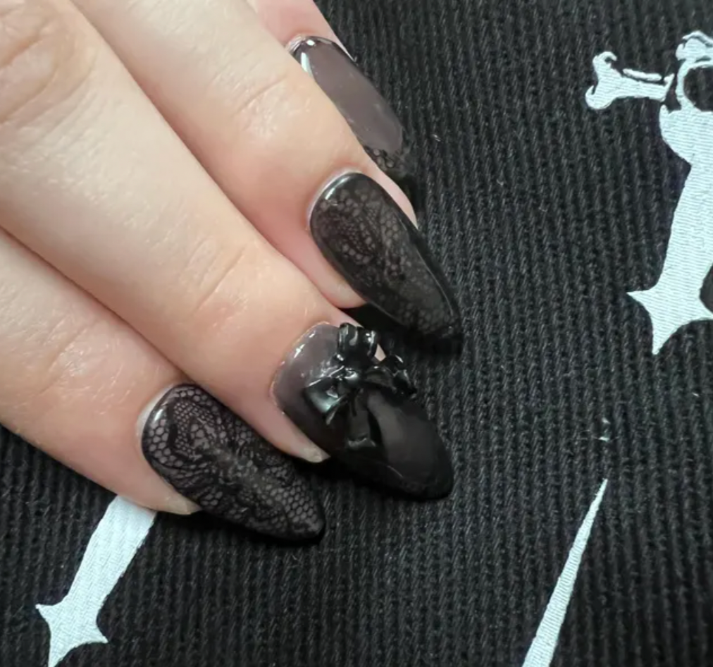 Clear Black Lace French Tip Press On Nails - MoonlitCrafterz