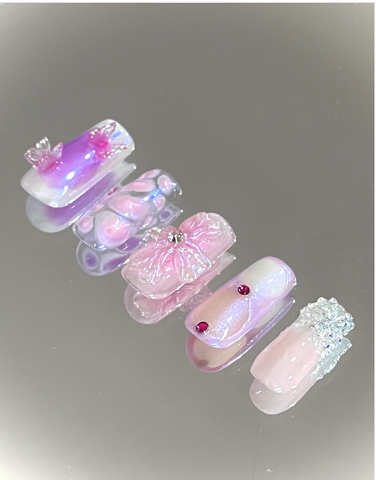 Free Style Purple and Pink Fairy Butterfly Press On Nails - MoonlitCrafterz