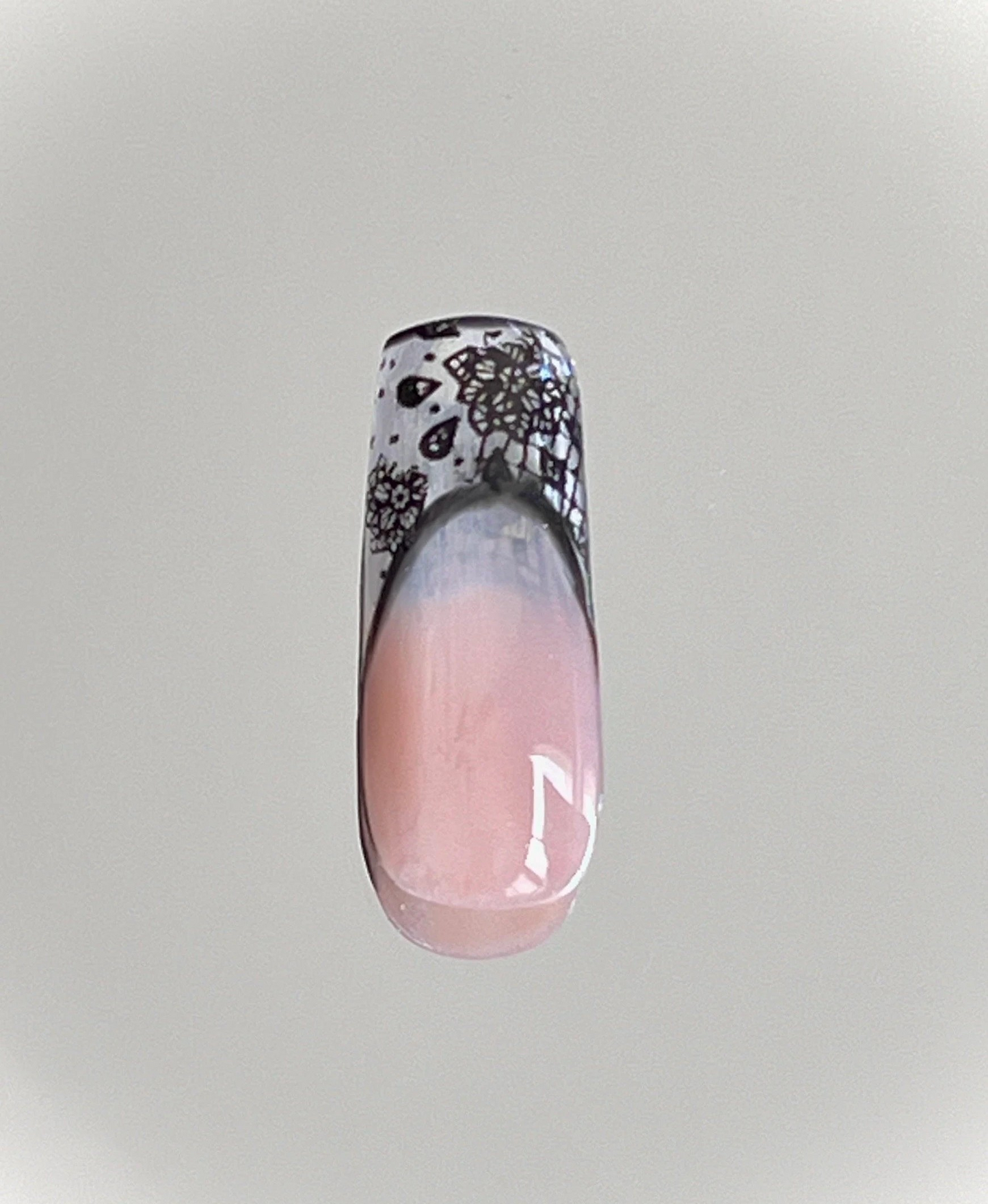 Black Nude Lace French Tip Press On Nails - MoonlitCrafterz