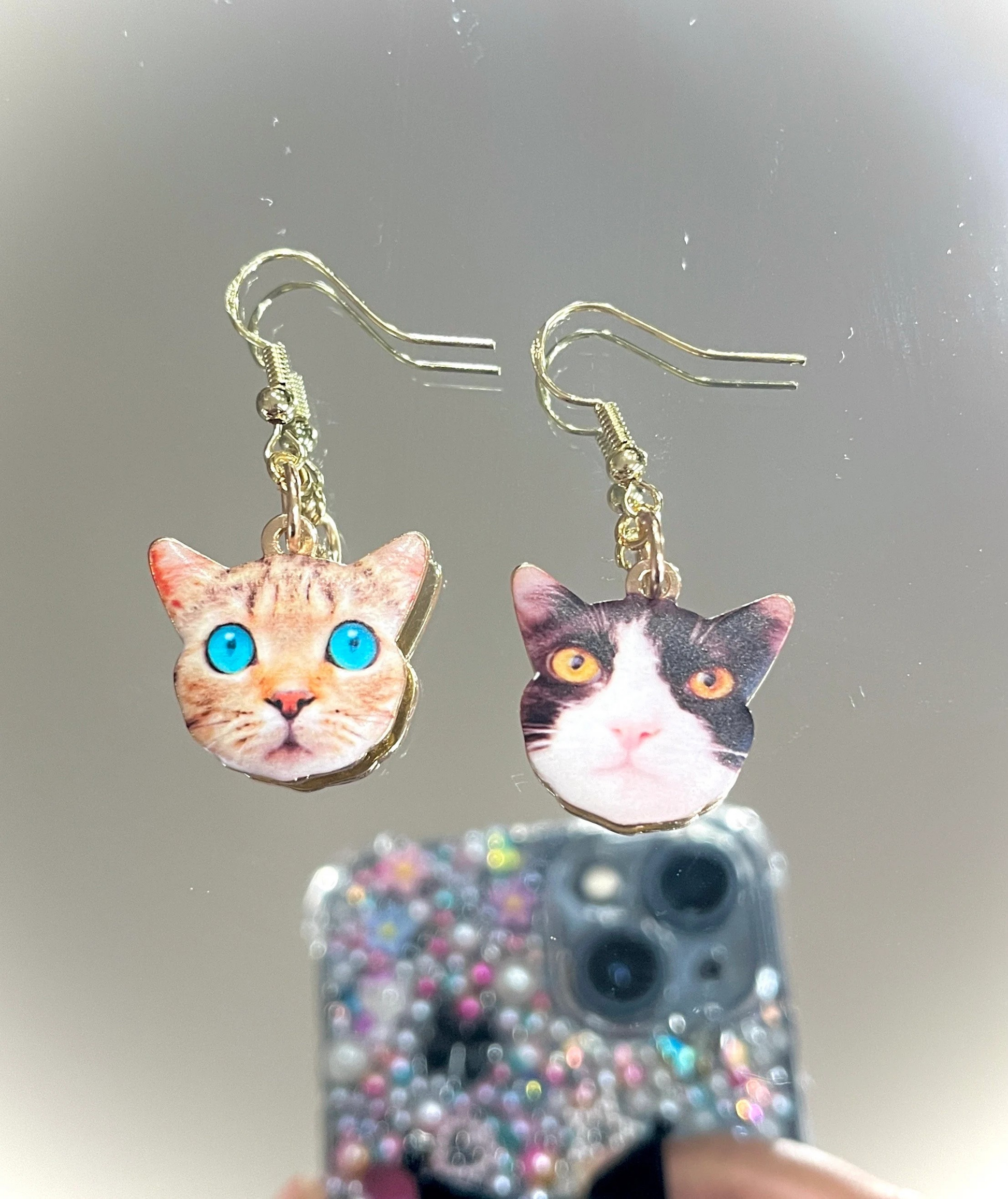 Cute Cat 14K Gold Drop Earrings - MoonlitCrafterz