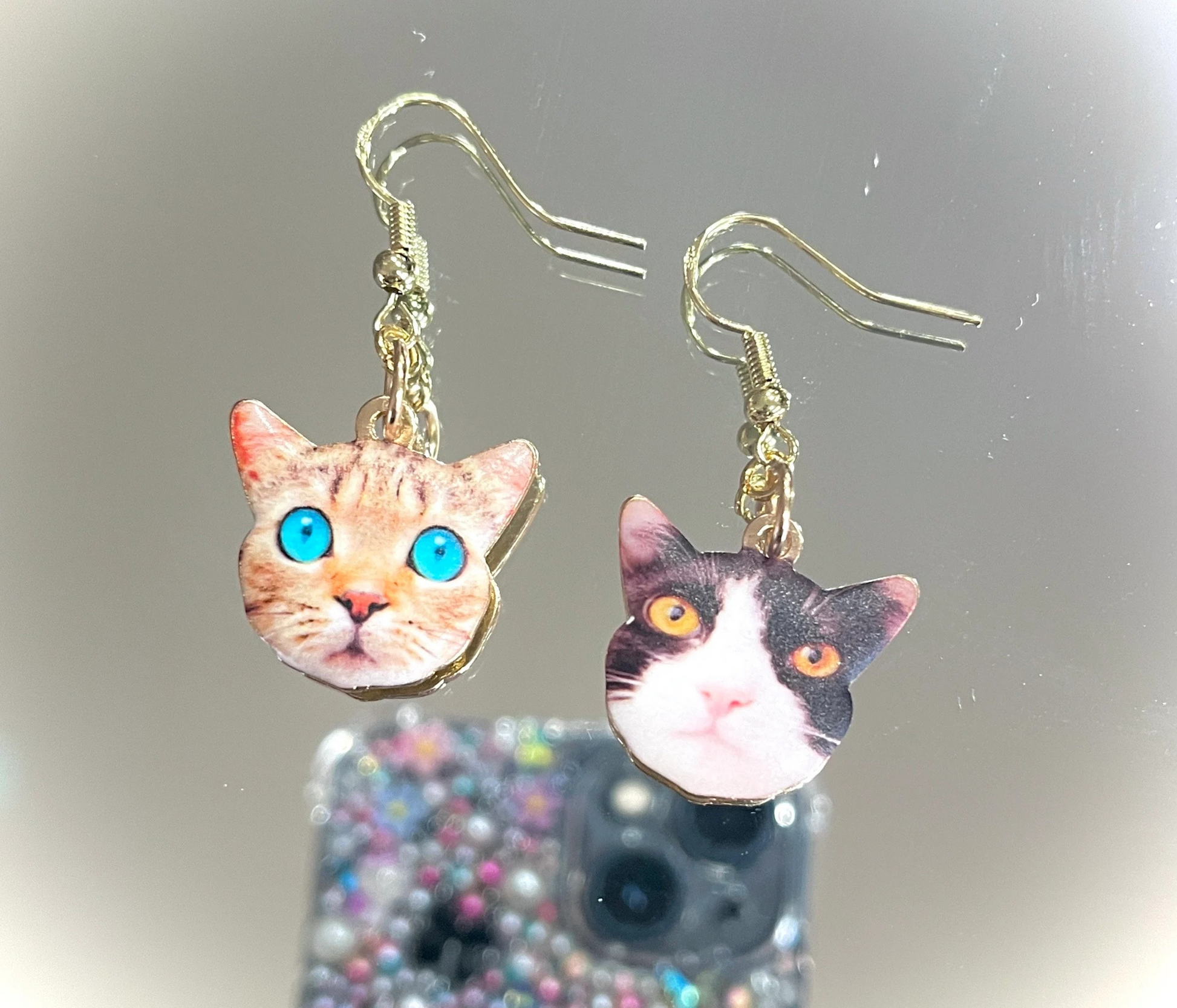 Cute Cat 14K Gold Drop Earrings - MoonlitCrafterz