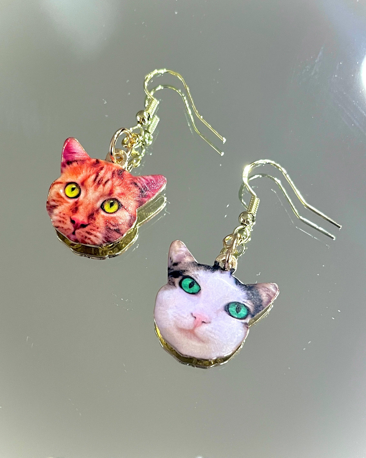 Cute Cat 14K Gold Drop Earrings - MoonlitCrafterz