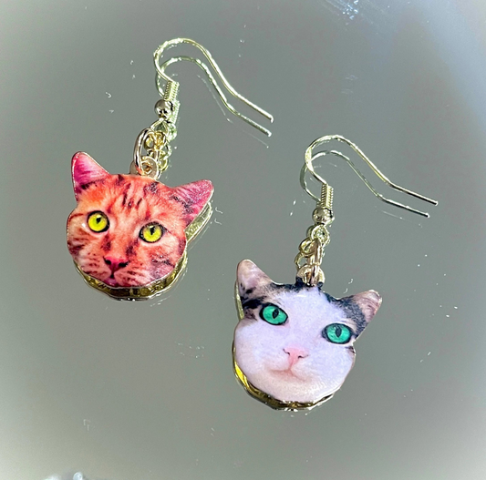 Cute Cat 14K Gold Drop Earrings - MoonlitCrafterz