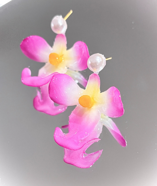 Pink and White Orchid 14K Gold Stud Earrings - MoonlitCrafterz
