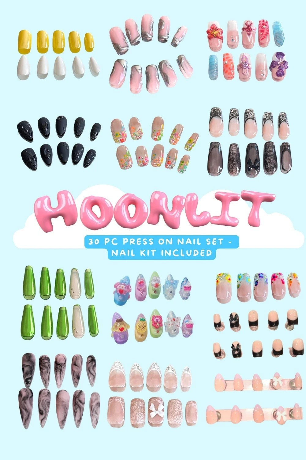 Lucky Scoop Press On Nail Bundle - 30 PC Press On Nail Set - MoonlitCrafterz