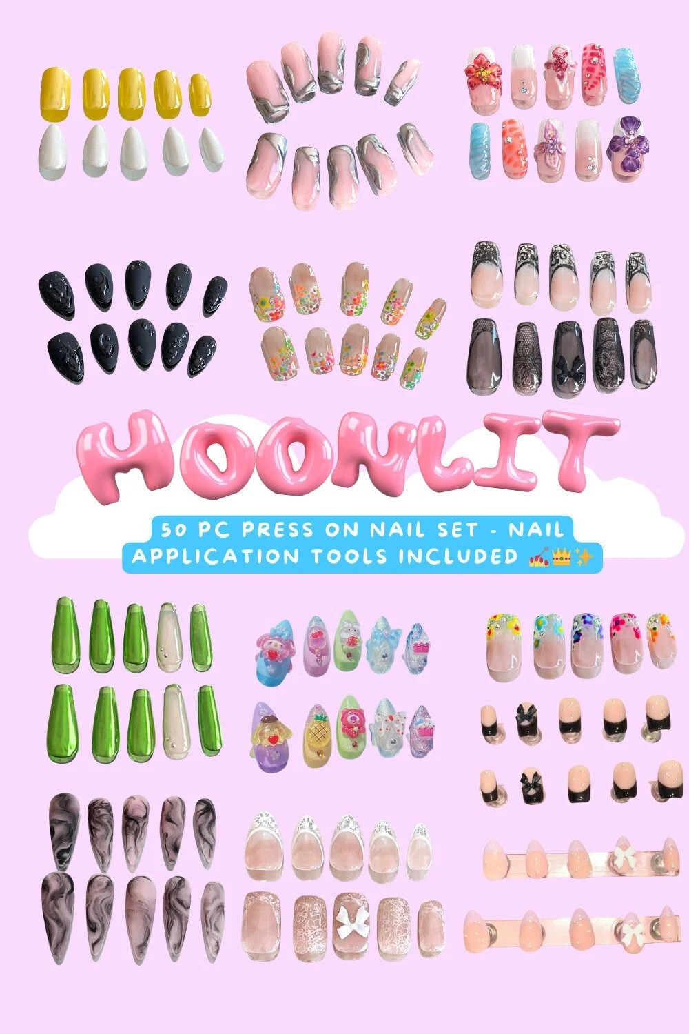 Lucky Scoop Press On Nail Bundle - 50 PC Press On Nail Set - MoonlitCrafterz
