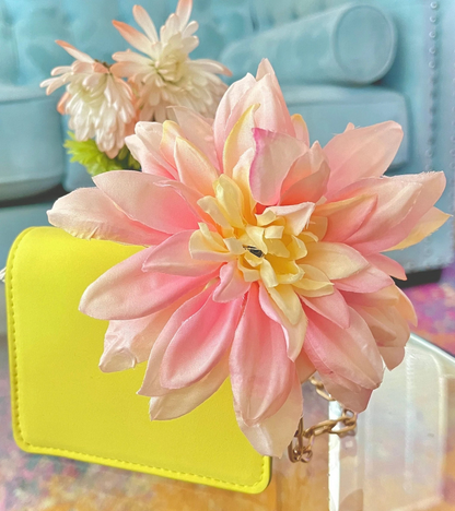 Pink and Yellow Dahlia Flower Claw Clip - MoonlitCrafterz