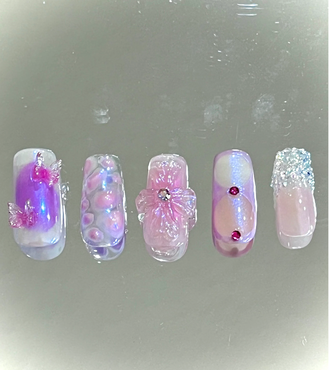 Free Style Purple and Pink Fairy Butterfly Press On Nails - MoonlitCrafterz