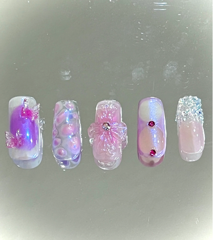 Free Style Purple and Pink Fairy Butterfly Press On Nails - MoonlitCrafterz