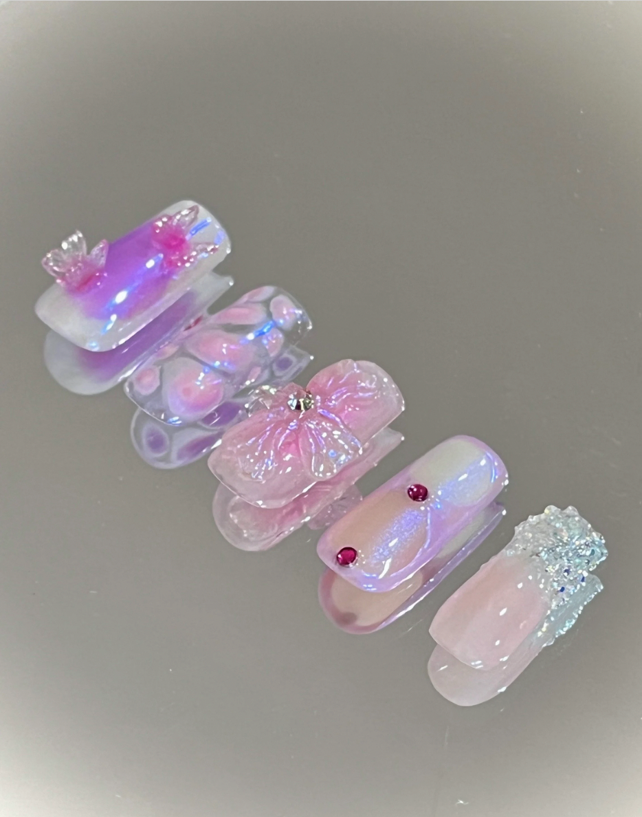 Free Style Purple and Pink Fairy Butterfly Press On Nails - MoonlitCrafterz