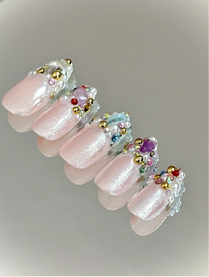 Free Style Rainbow Crystal Treasure Chest Junk Press On Nails - MoonlitCrafterz