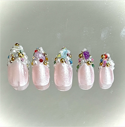 Free Style Rainbow Crystal Treasure Chest Junk Press On Nails - MoonlitCrafterz