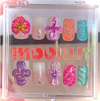 3D Orchid Flower Gel Press On Nails - MoonlitCrafterz