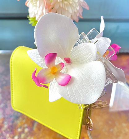 White and Pink Orchid Flower Claw Clip - MoonlitCrafterz